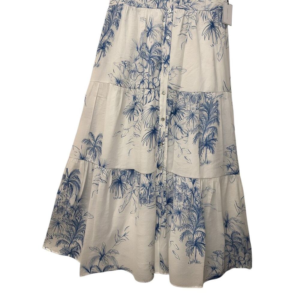 1.STATE Tropical Toile Print Tiered Maxi Shirtdress White Blue - Picture 6 of 6